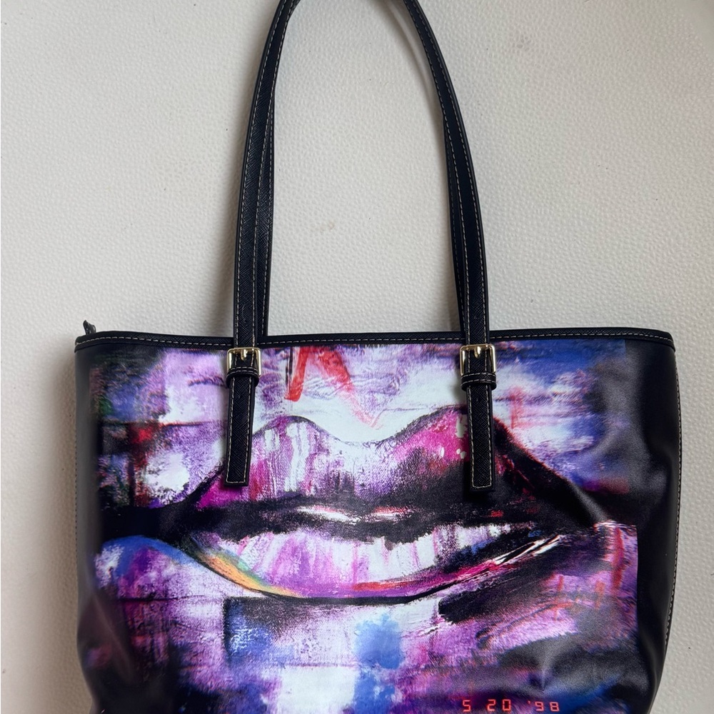 New! Black and Purple Lips Tote Bag with Art Design